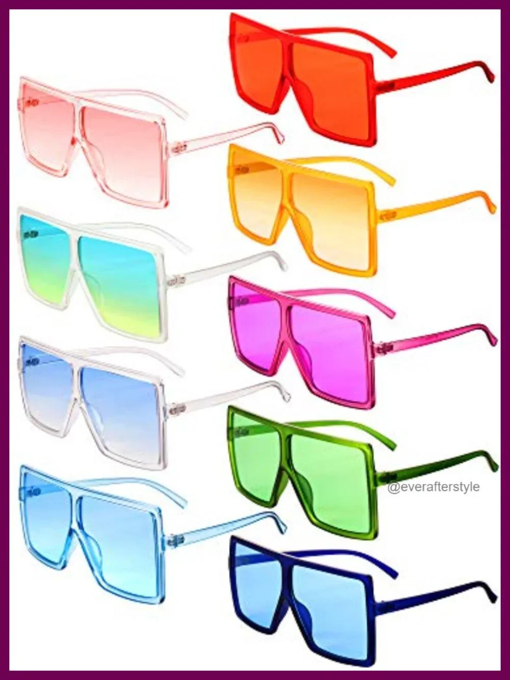 Oversized Square Sunglasses 9 Pair Acrylic Plastic Retro Vintage UV Protection